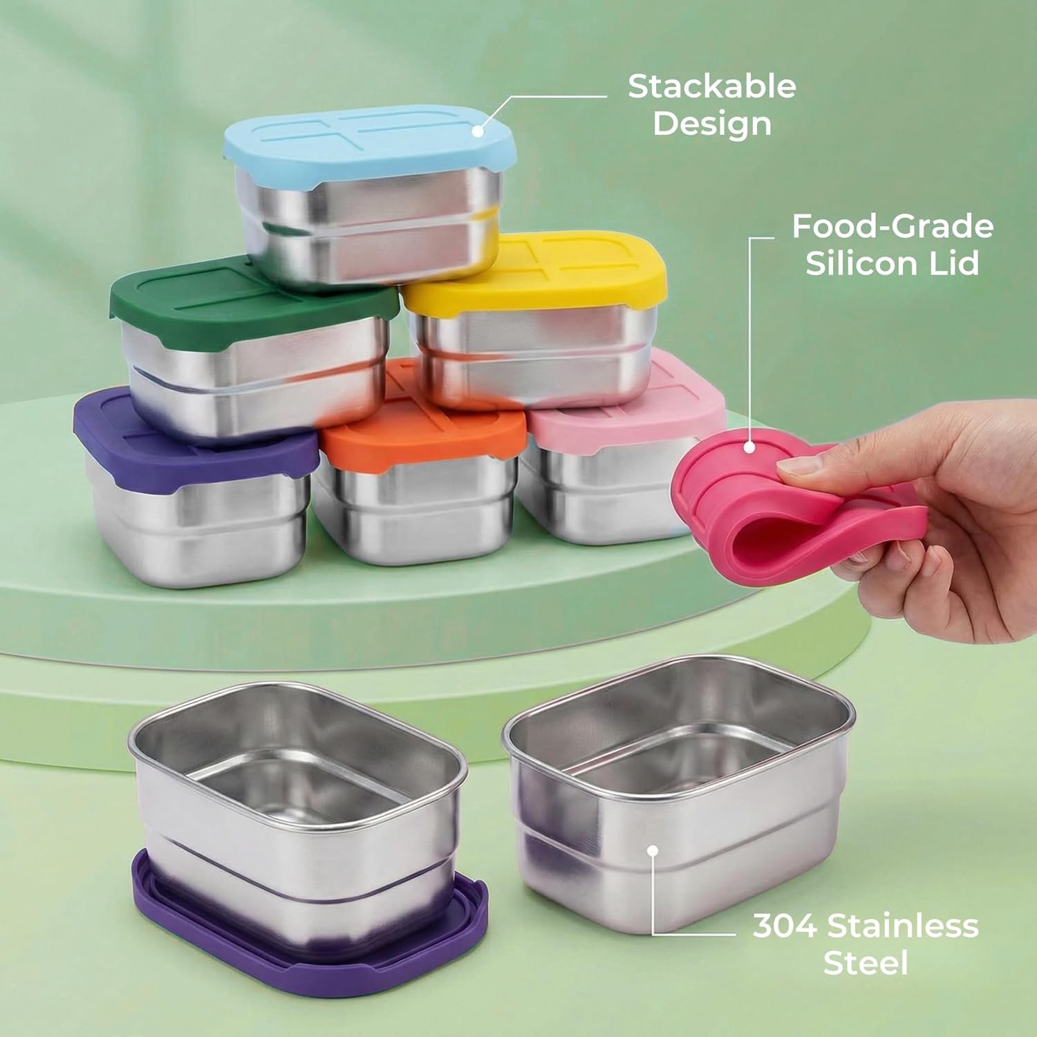 Stackable containers with silicone lids