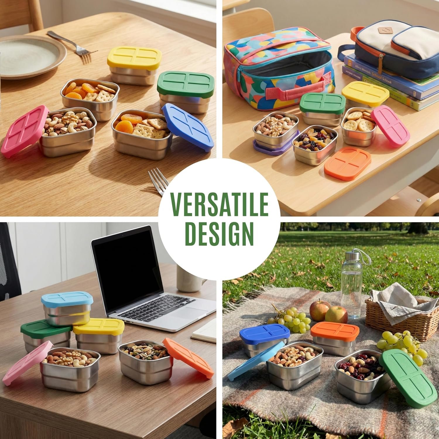 Containers used at home, school and outdoors